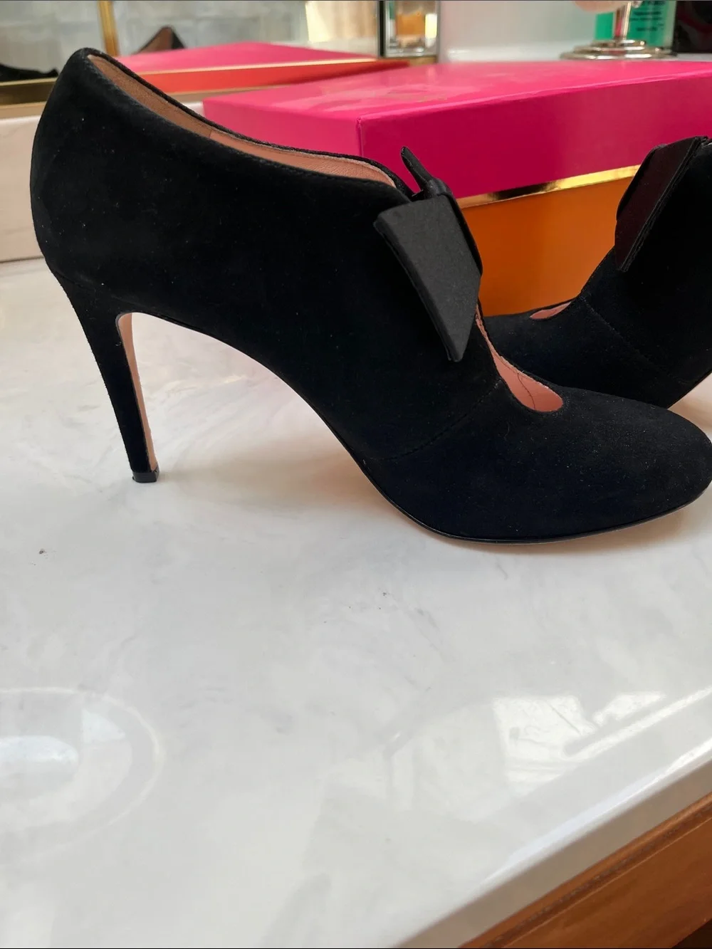 kate spade Black Suede Bow Mary Jane Heels